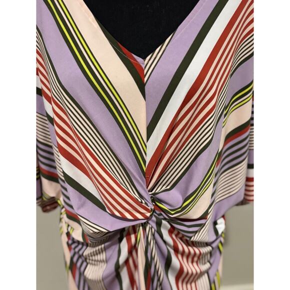 EVRI Striped Gathered-Front Midi Dress 1X V neck career travel party - Picture 3 of 9